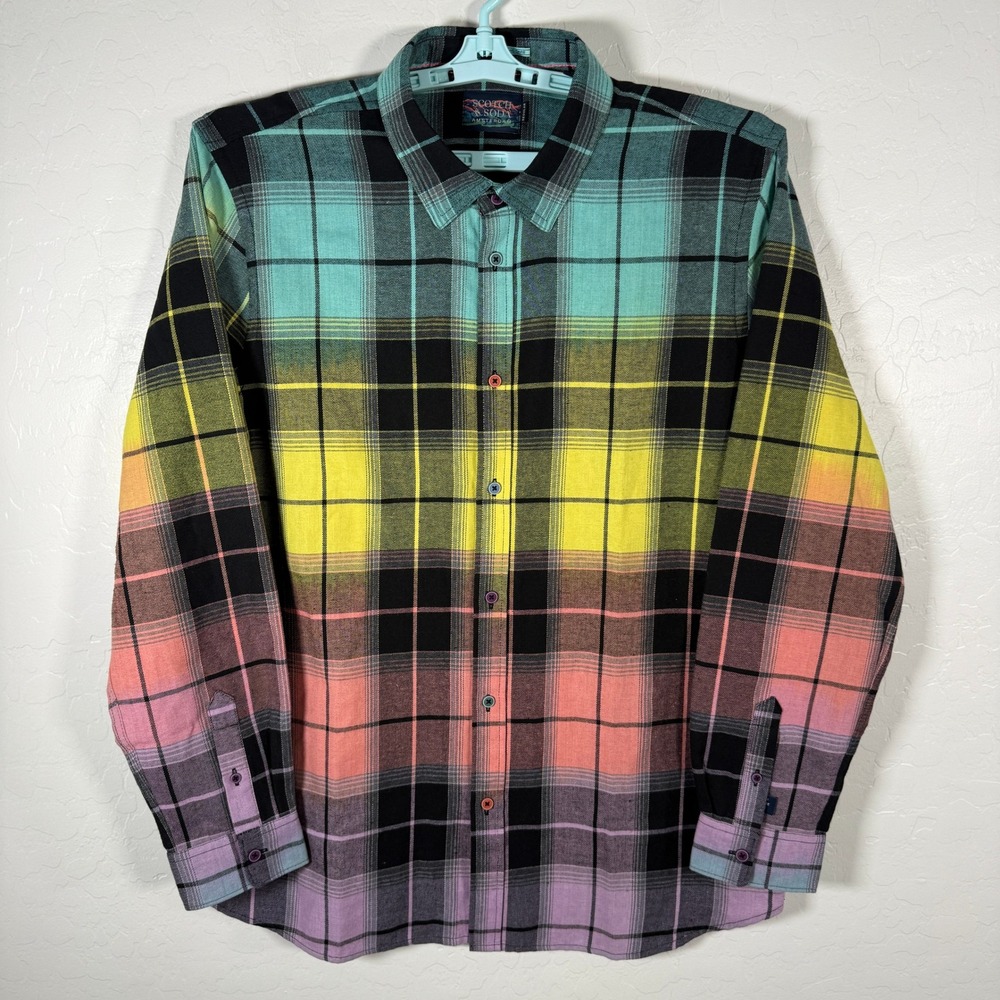 Scotch & Soda Shirt Mens 2XL Colorful Ombre Plaid Flannel Button Down Colorblock